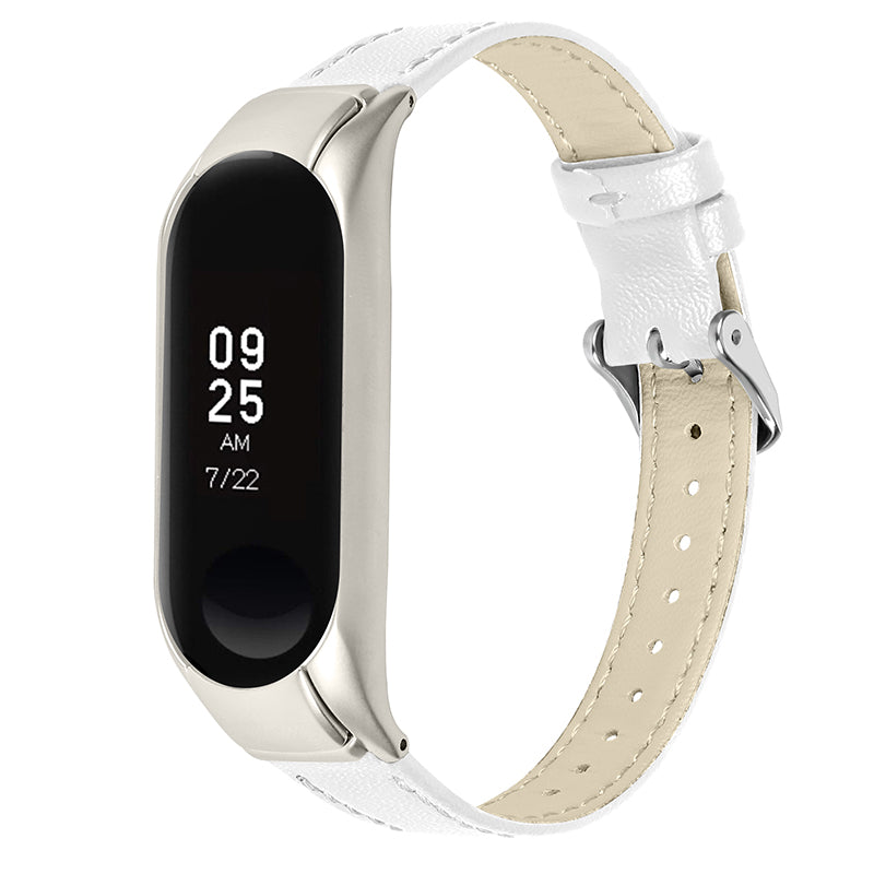 For Xiaomi Mi Band 7 Genuine Cowhide Leather Watch Band Adjustable Wrist Strap with Silver Watch Case For Xiaomi Mi Band 7 Genuine Cowhide Leather Watch Band Adjustable Wrist Strap with Silver Watch Case